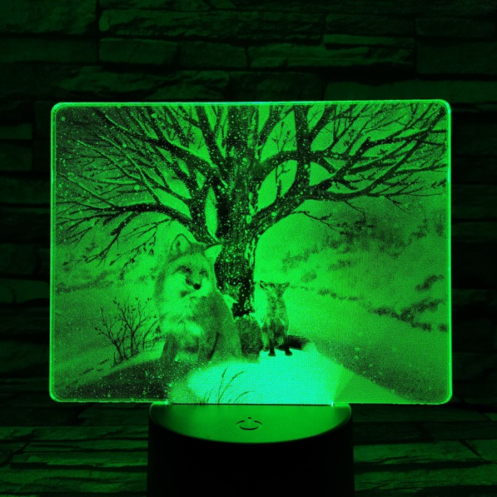Róka a hóesésben 7 színű valósághű 3D led lámpa