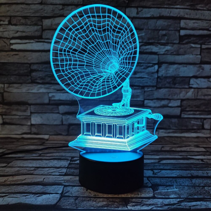 Gramofon  7 színű 3D led lámpa