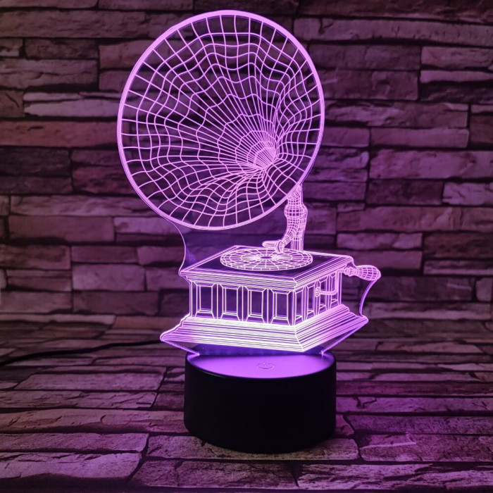 Gramofon  7 színű 3D led lámpa